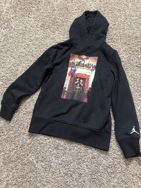 Jordan Black Hoodie with Multicolor Graphic and White Jumpman